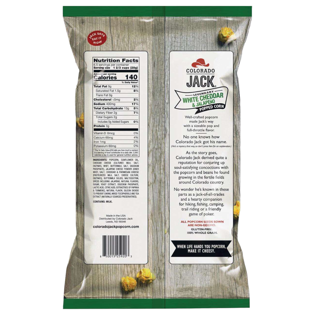Colorado Jack Legendary White Cheddar & Jalapeno Gourmet Popcorn 6.5