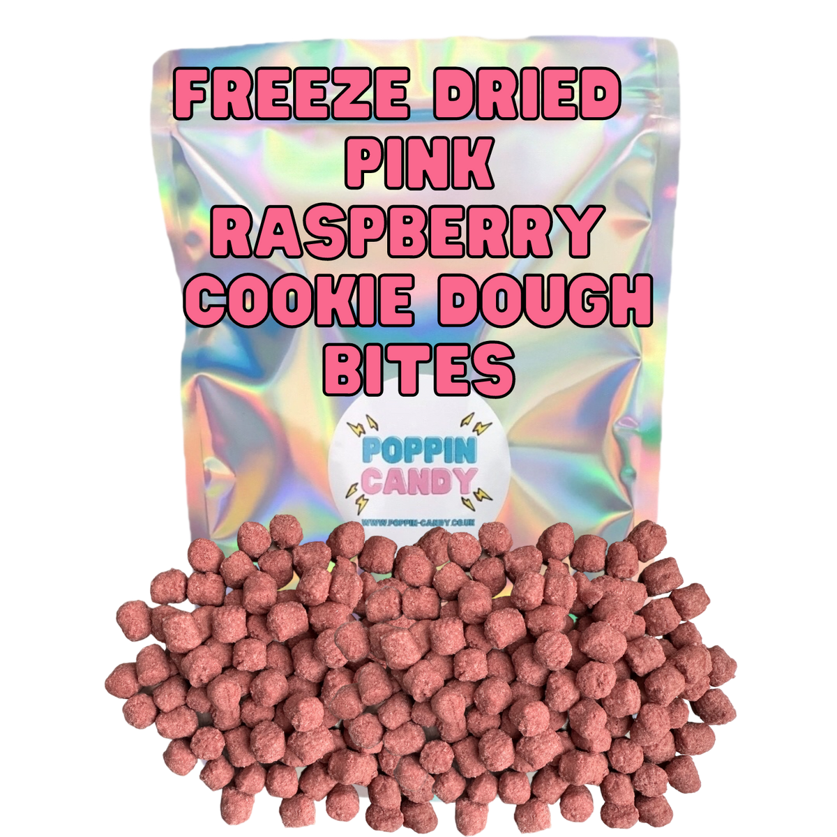 Freeze Dried Pink Raspberry Cookie Dough Bites Poppin Candy