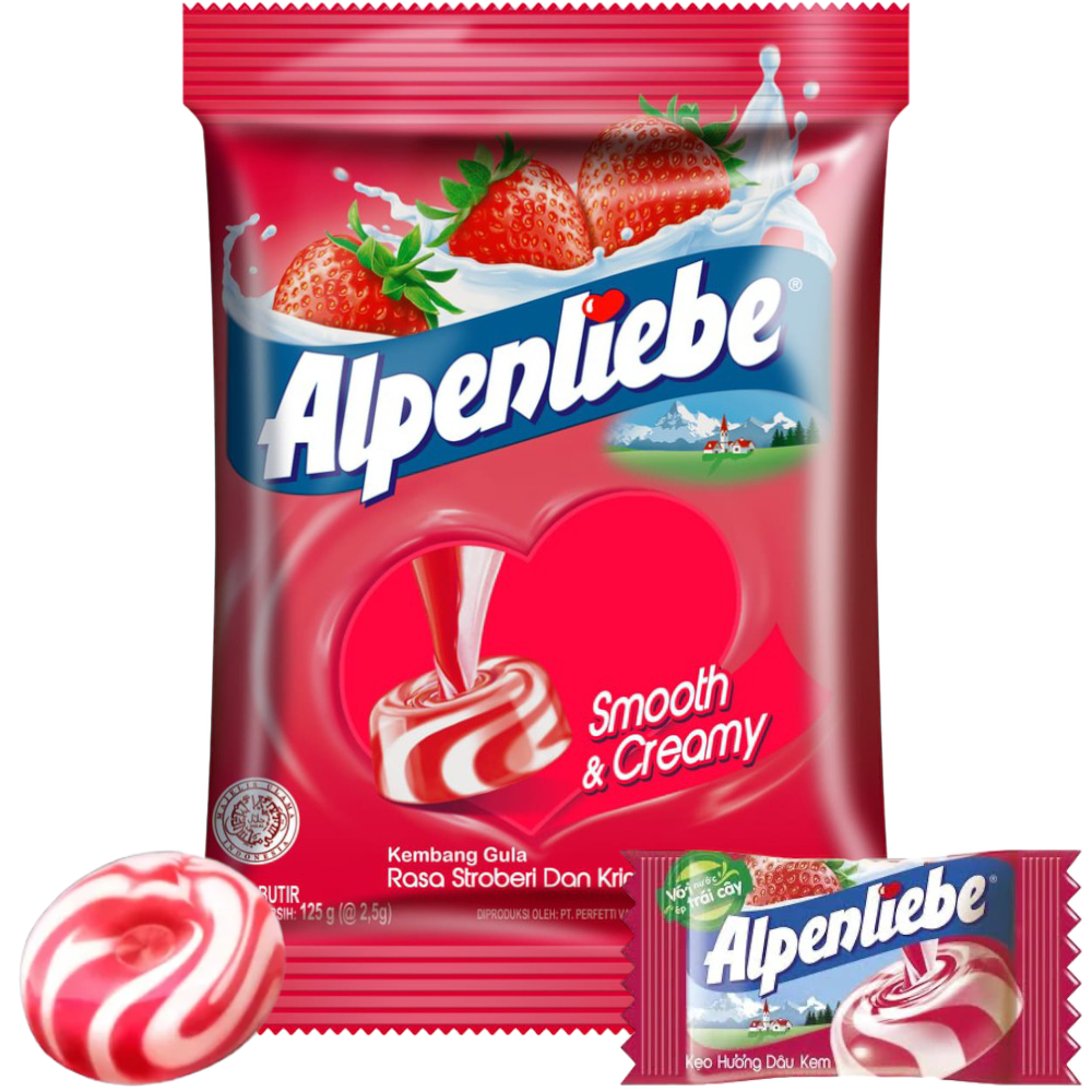 Alpenliebe Gold Strawberries & Cream Hard Candy (Campino Style) Peg Bag - 4.4oz (125g)