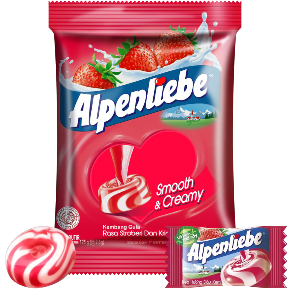Alpenliebe Gold Strawberries & Cream Hard Candy (Campino Style) Peg Ba