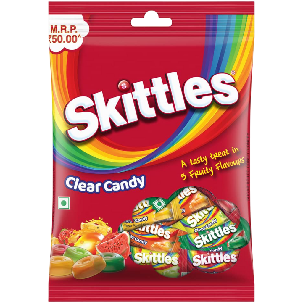 Skittles Clear Candy Peg Bag (50 Pack) (India) - 3.9oz (112.5g)