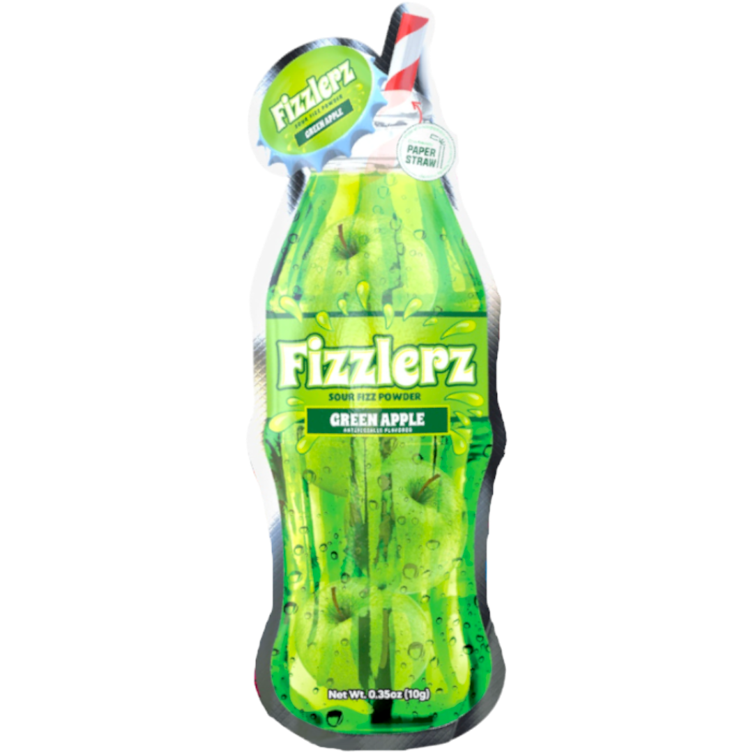 Fizzlerz Straw Sucker Sour Fizz Powder Green Apple Flavour - 0.35oz (10g)