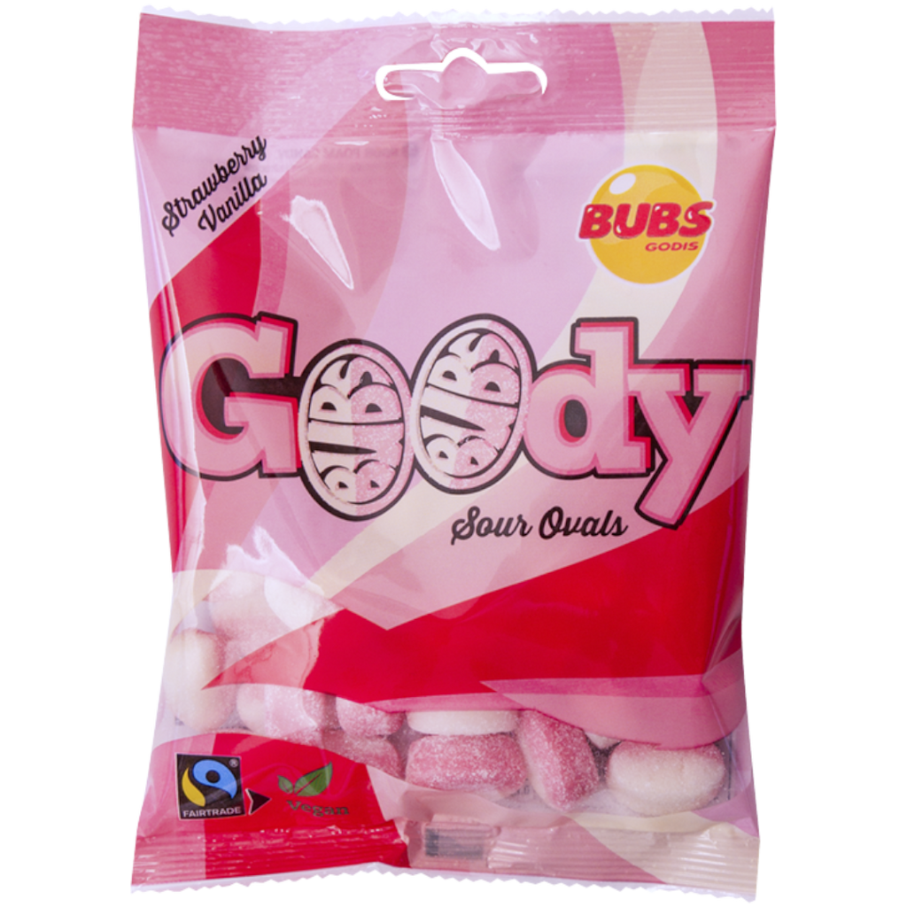 BUBS GOODY Strawberry Vanilla Sour Ovals Peg Bag (Sweden) - 3.17oz (90g)