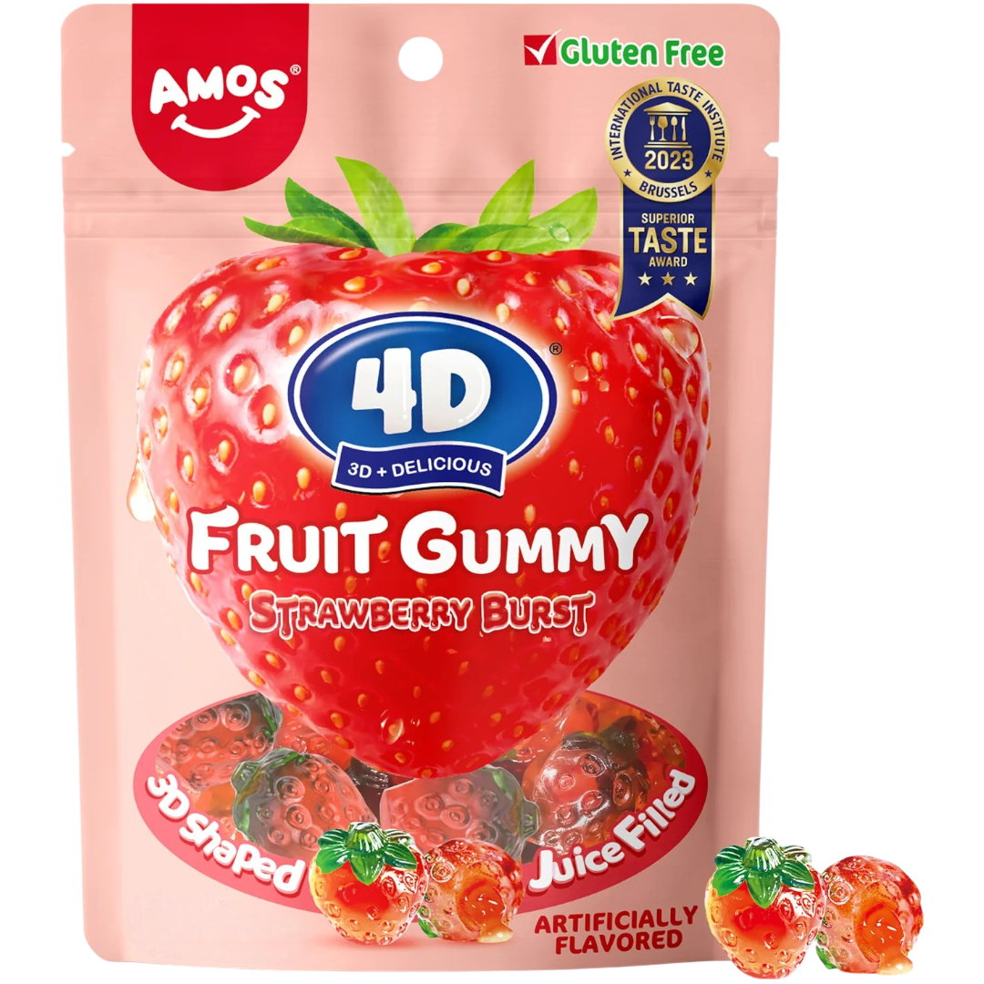 Amos 4D Gummies Juice Filled Strawberry Burst - 6oz (170g
