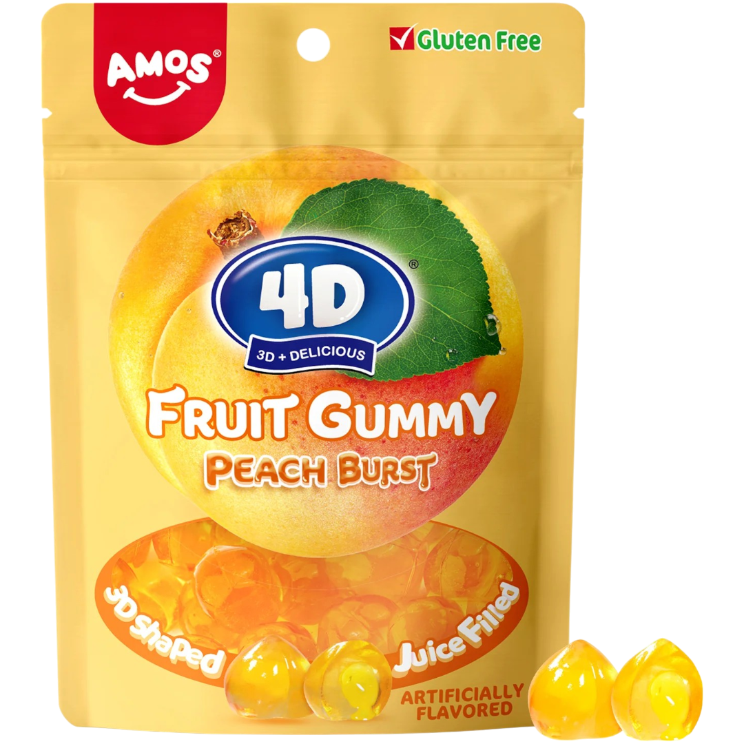 Amos 4D Gummies Juice Filled Peach Burst - 6oz (170g)