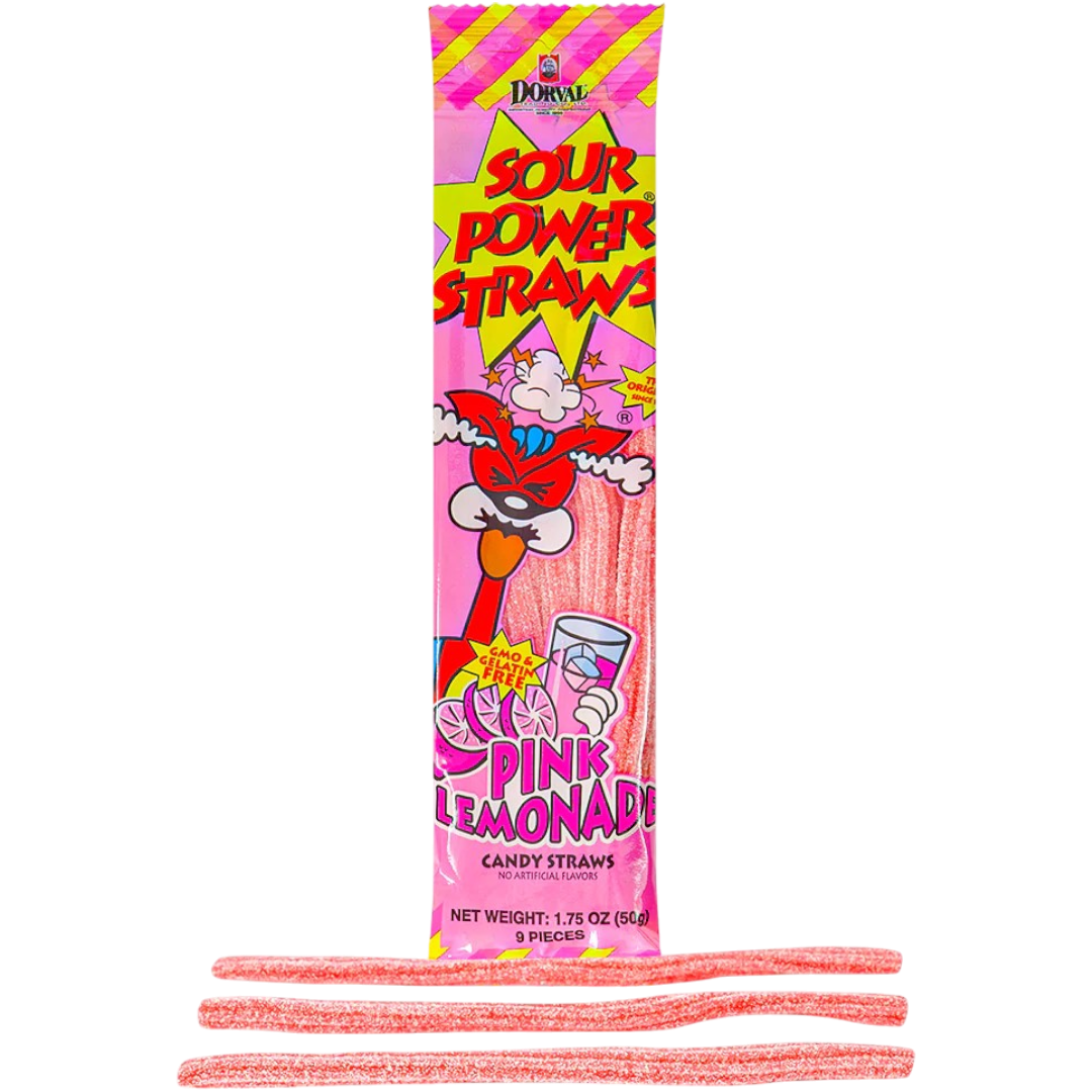 Dorval Sour Power Straws Pink Lemonade - 1.75oz (50g) – Poppin Candy