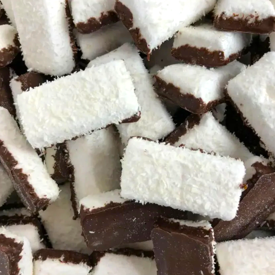 Chocolate-Dipped Toasted Coconut Marshmallow Bricks