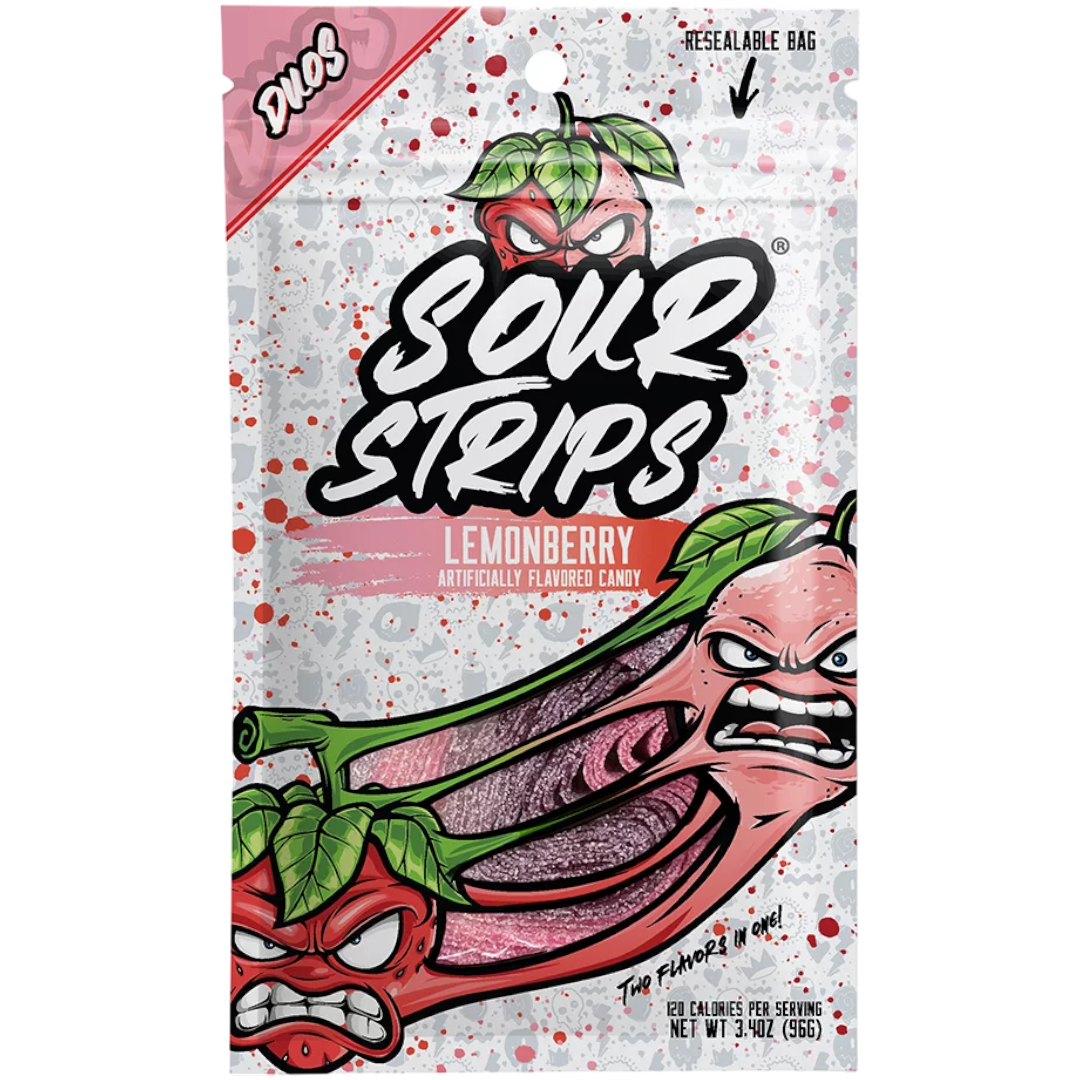 Sour Strips Duos Lemonberry Peg Bag 3.4oz (96g) Poppin Candy