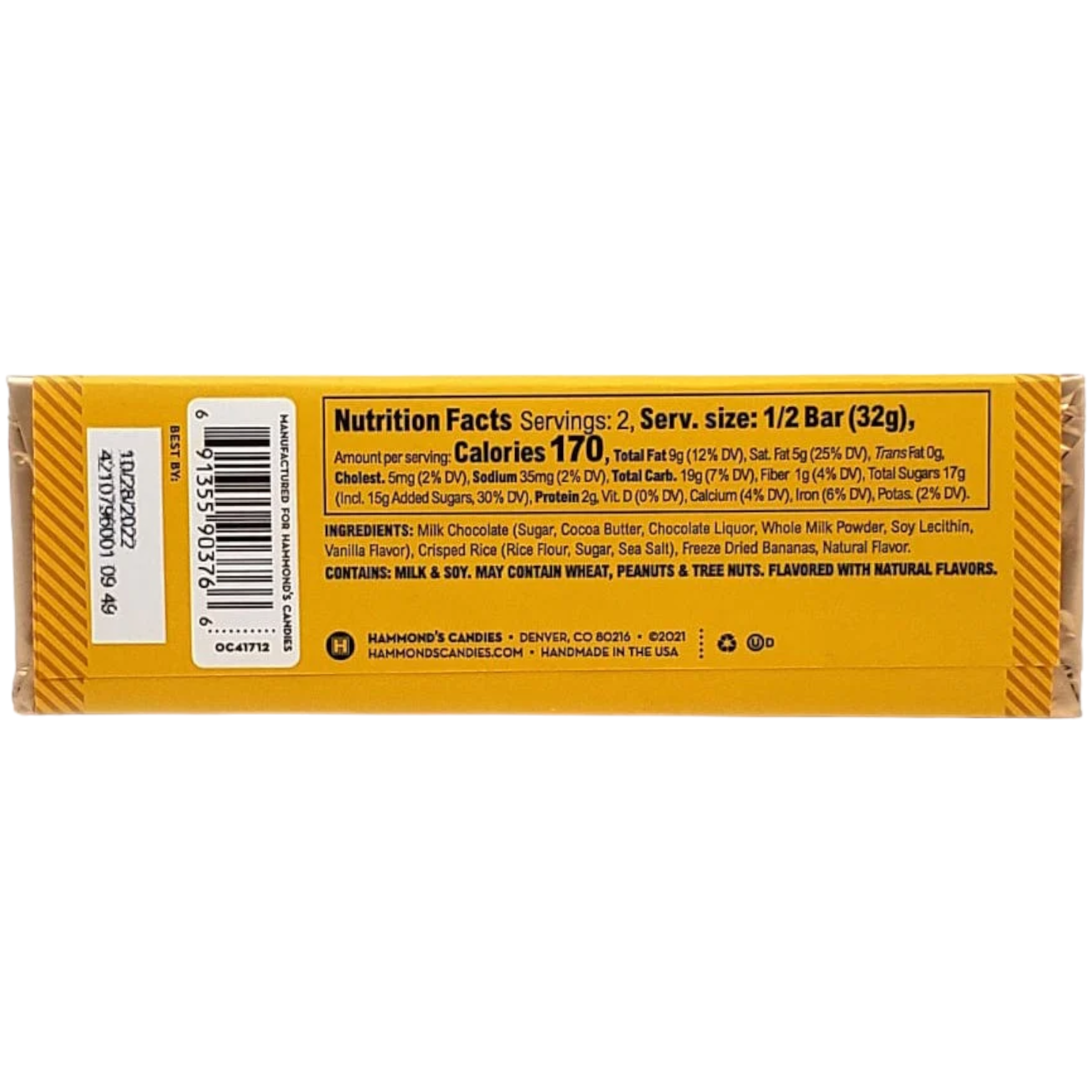 Hammond's Banana Crunch Milk Chocolate Bar - 2.25oz (64g)