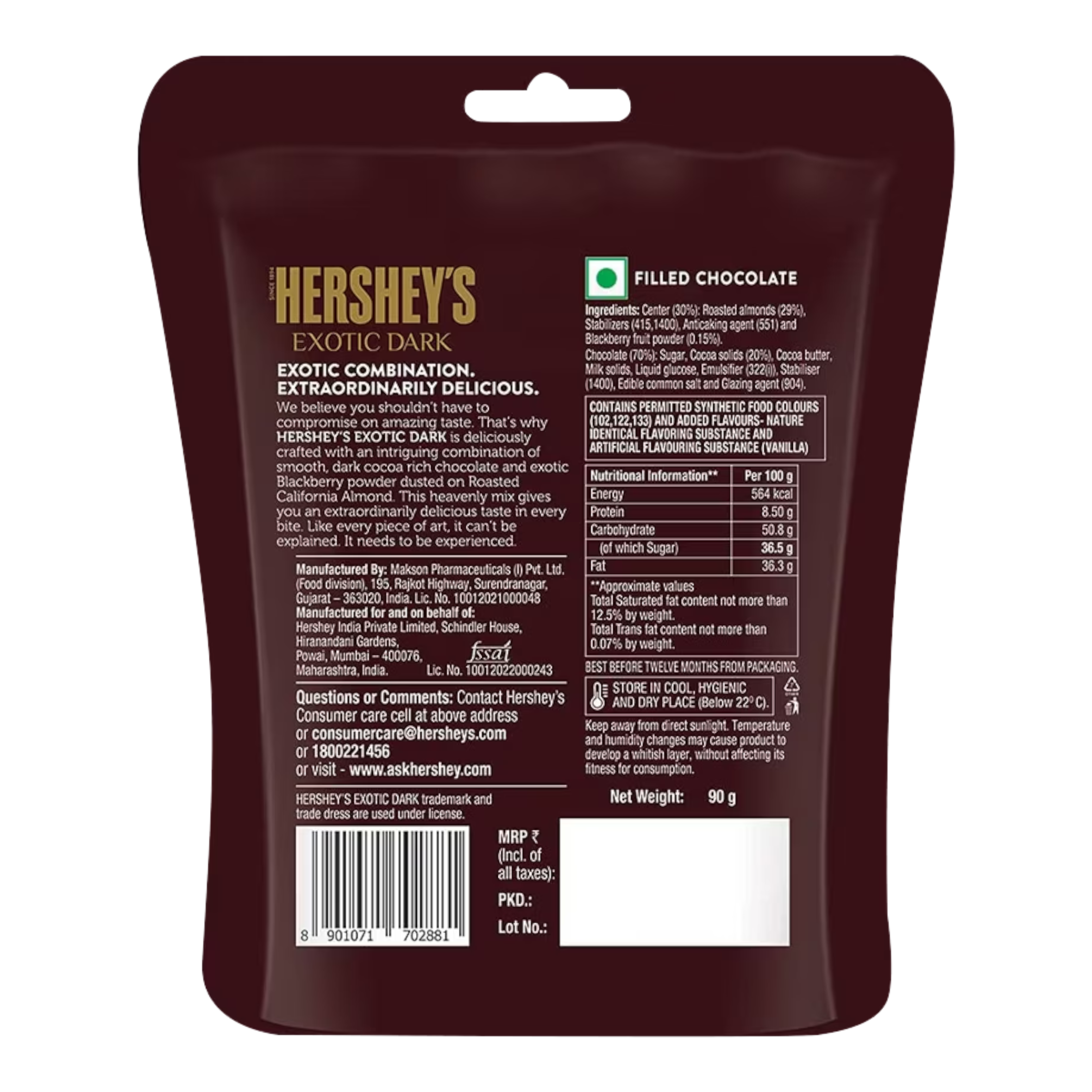 Hershey's Exotic Dark Californian Almonds & Blackberry Chocolate Bites (India) - 3.5oz (90g)