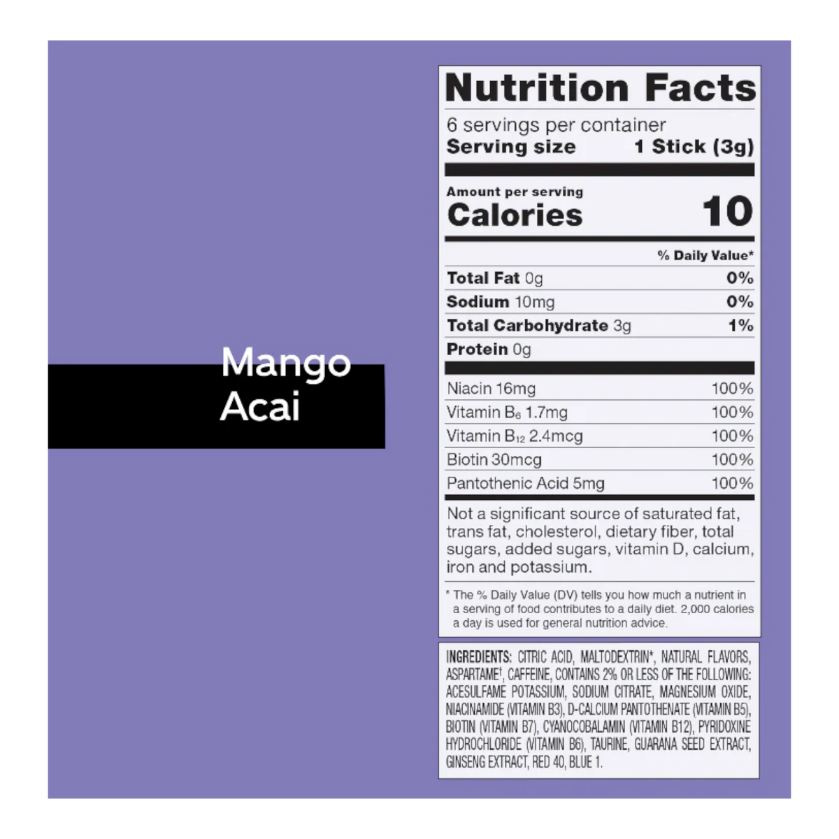 Pure Kick Energy Drink Mix 6 pack Mango Acai 0.68oz (19.2g