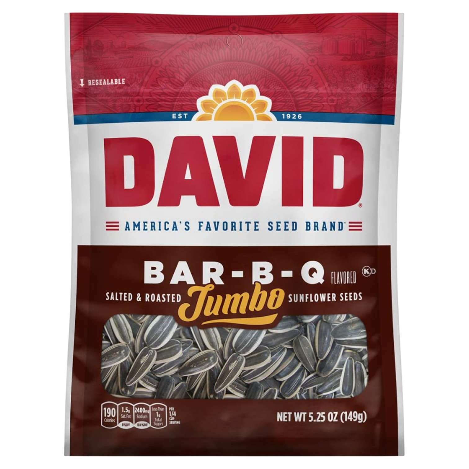 David's Jumbo Sunflower Seeds BAR-B-Q Flavour - 5.25oz (149g)