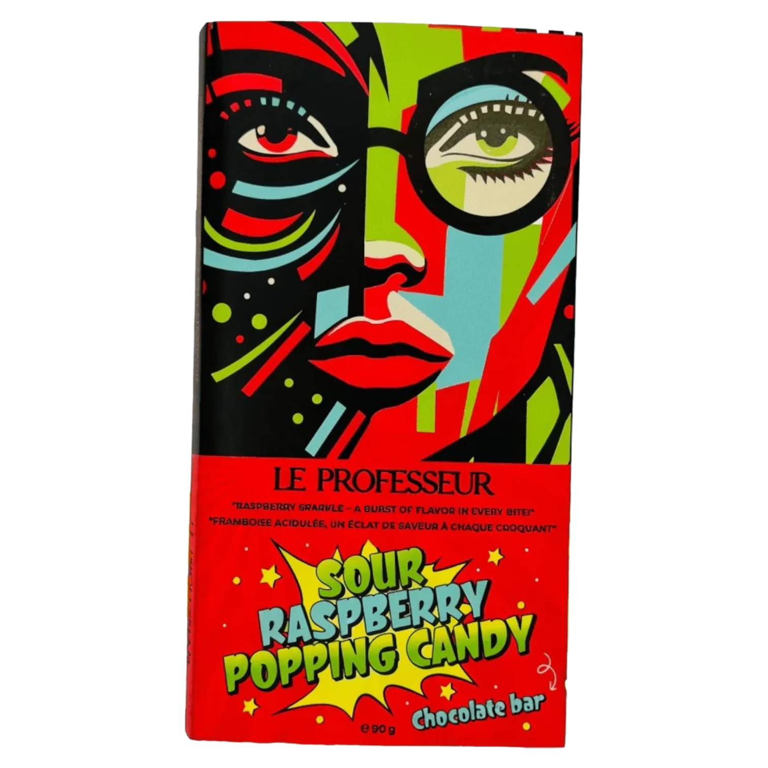 Le Professeur Sour Raspberry Popping Candy Chocolate Bar - 3.17oz (90g)