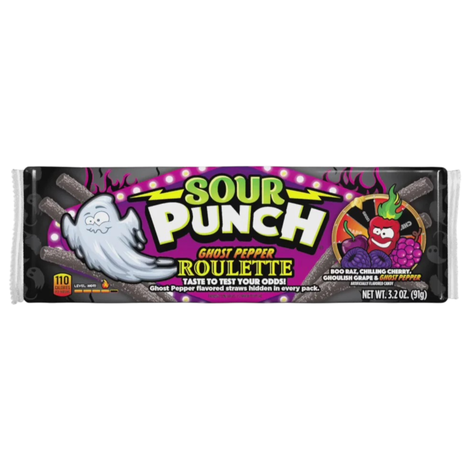 Sour Punch Ghost Pepper Roulette Straws Tray - 3.2oz (91g)