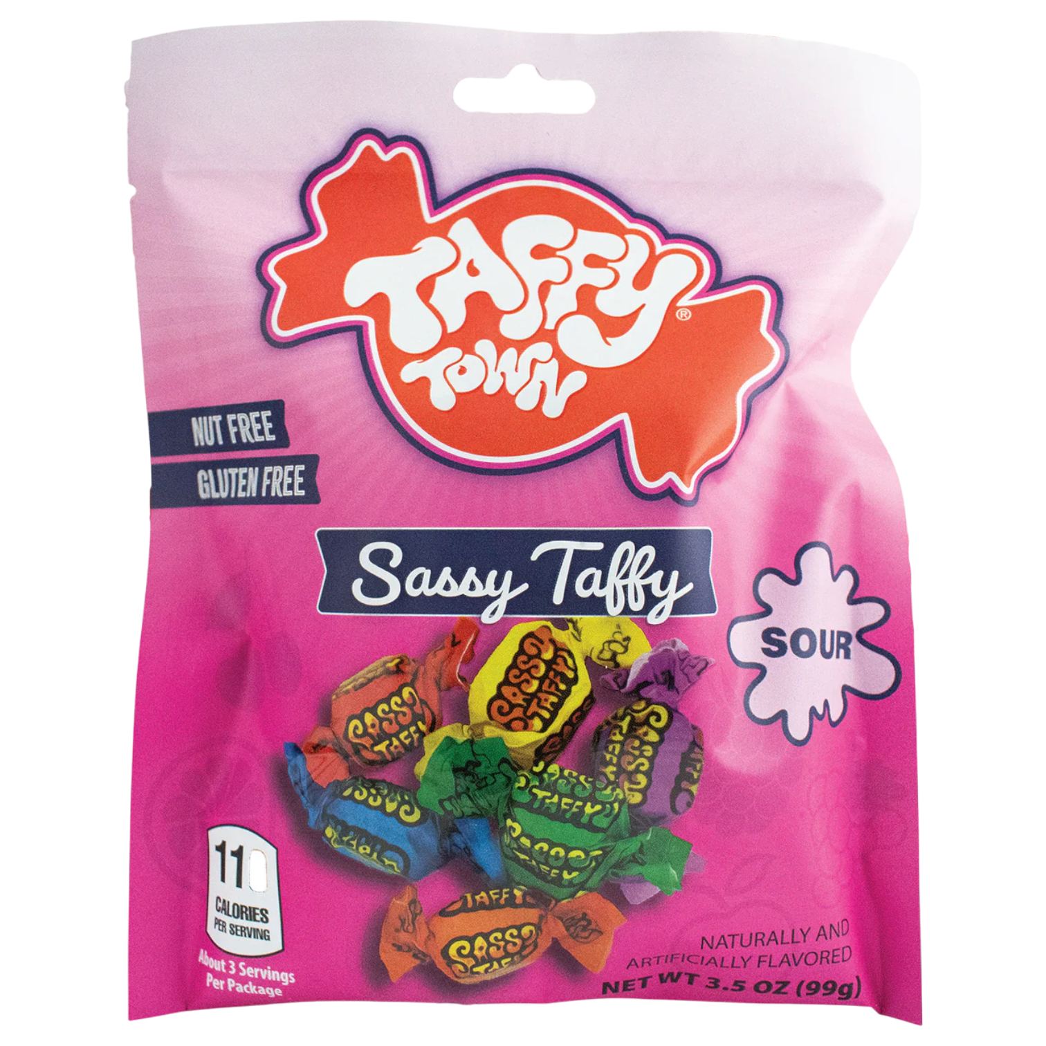 Taffy Town Sassy Sour Fruits Salt Water Taffy - 3.5oz (99g)