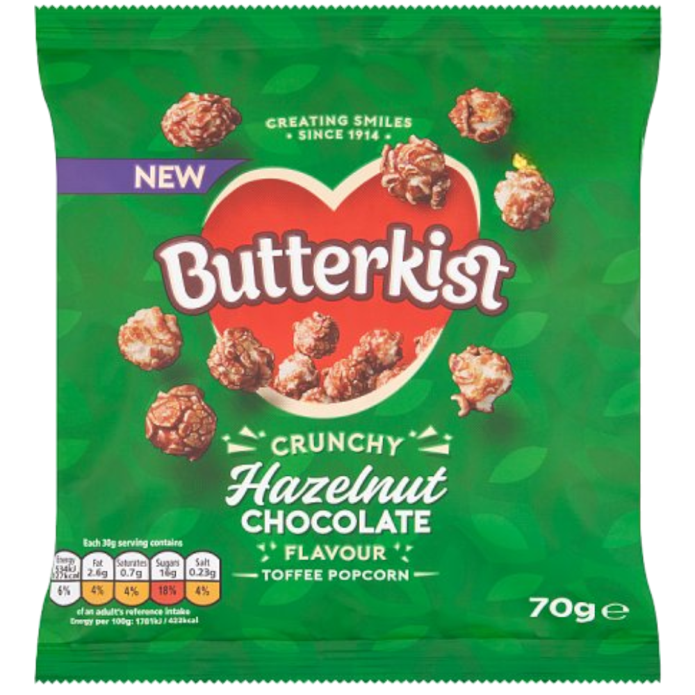 Butterkist Hazelnut Chocolate Popcorn 2.46oz (70g) Poppin Candy