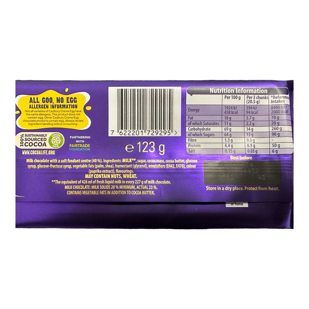 Cadbury Dairy Milk Creme Egg Chocolate Bar 4.3oz (123g) BB07/24