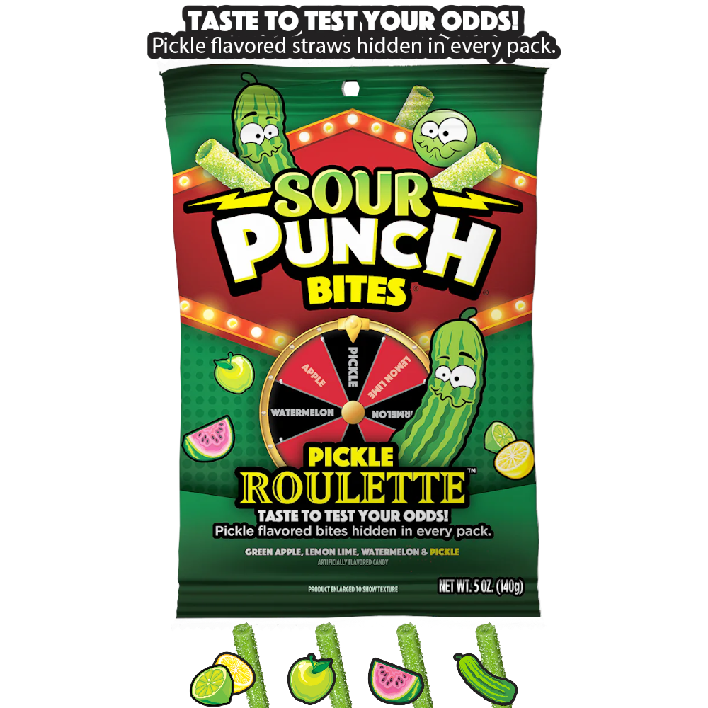 Sour Punch Bites Pickle Roulette Peg Bag - 5oz (140g) | Poppin Candy