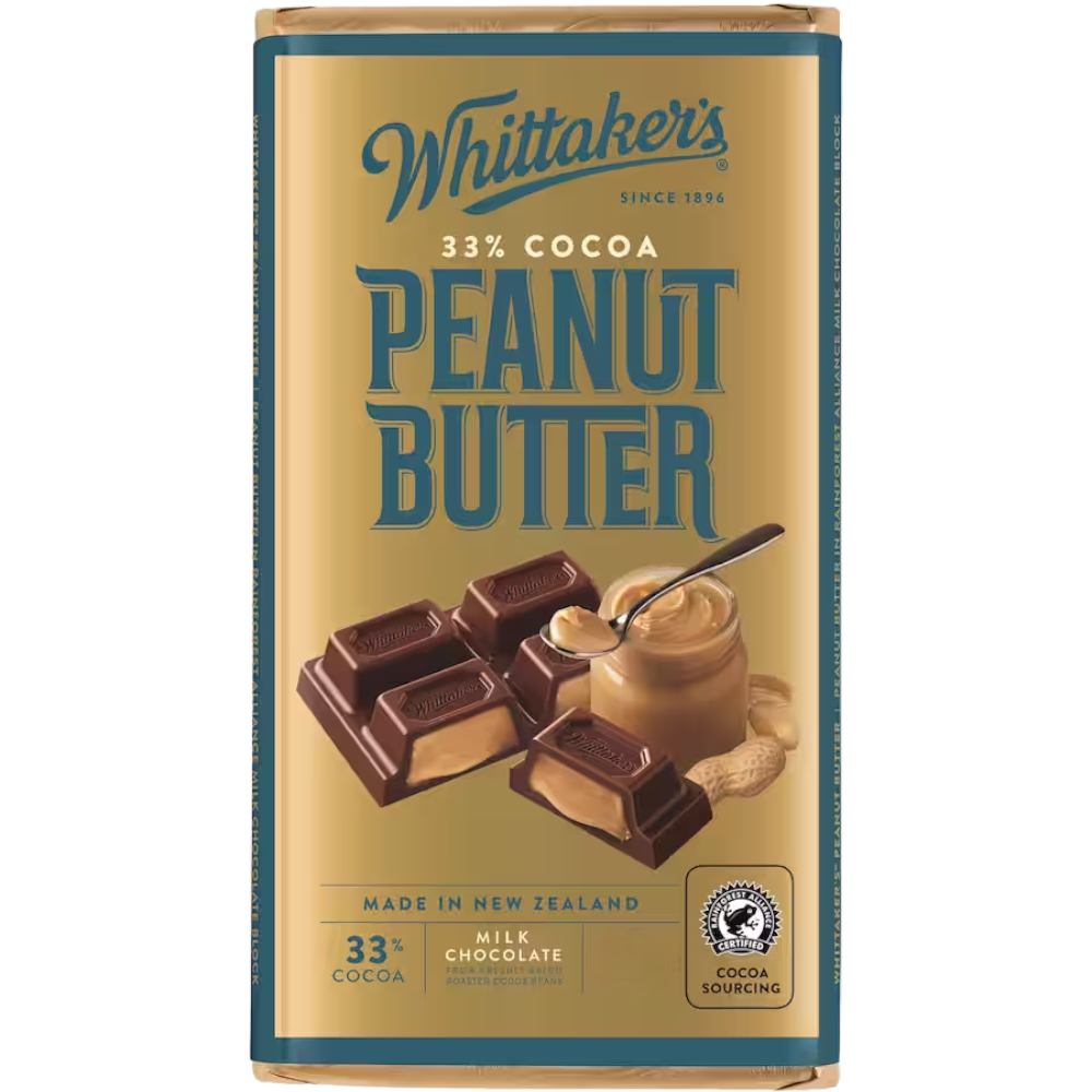 Whittaker's Peanut Butter Chocolate Block (New Zealand) - 7.76oz (220g)