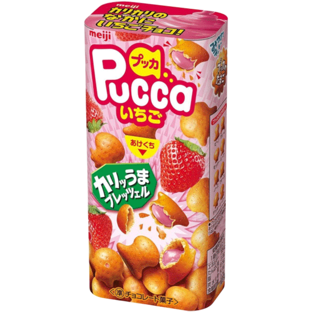 Meiji Pucca Strawberry Creme Filled Pretzel Snacks (Japan) - 1.4oz (39g)