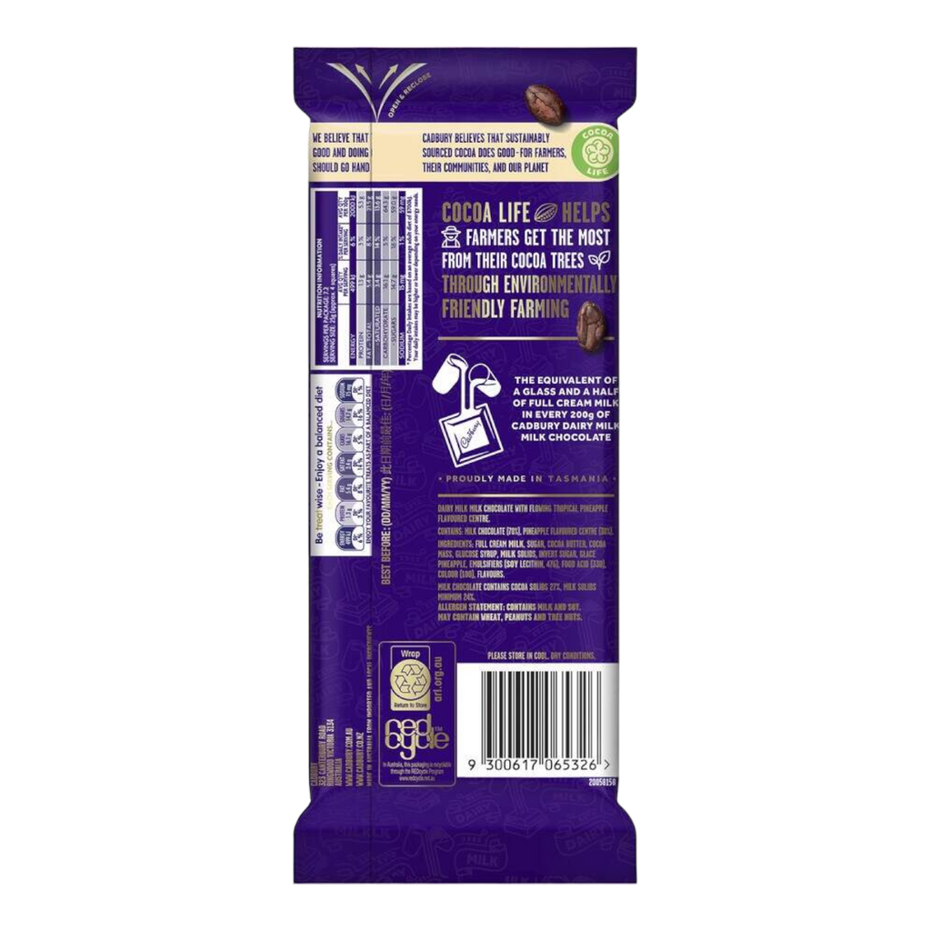 Cadbury Dairy Milk Tropical Pineapple Chocolate Block (Australia) - 6.3oz (180g)