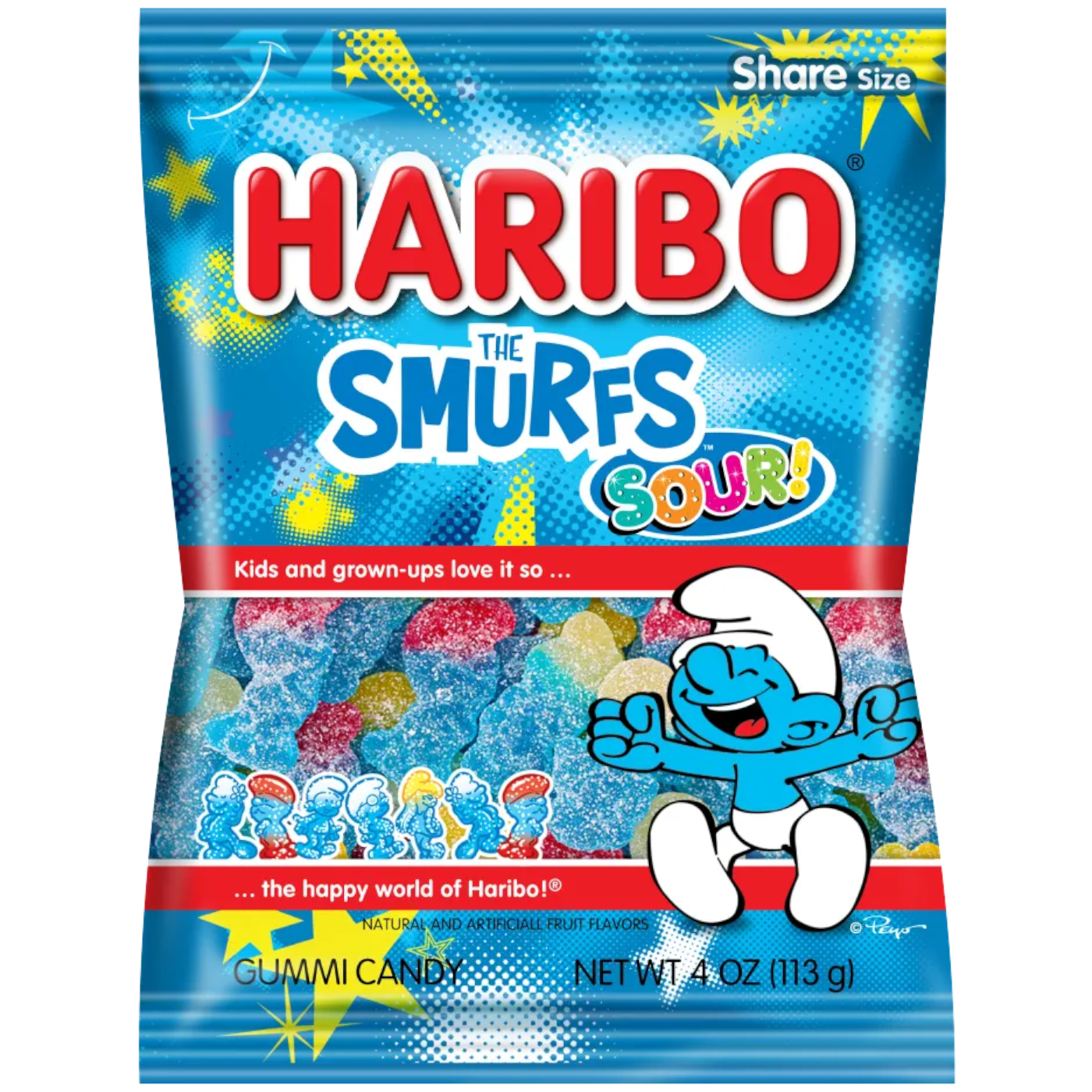 Haribo Sour Smurfs Peg Bag - 4oz (113g)