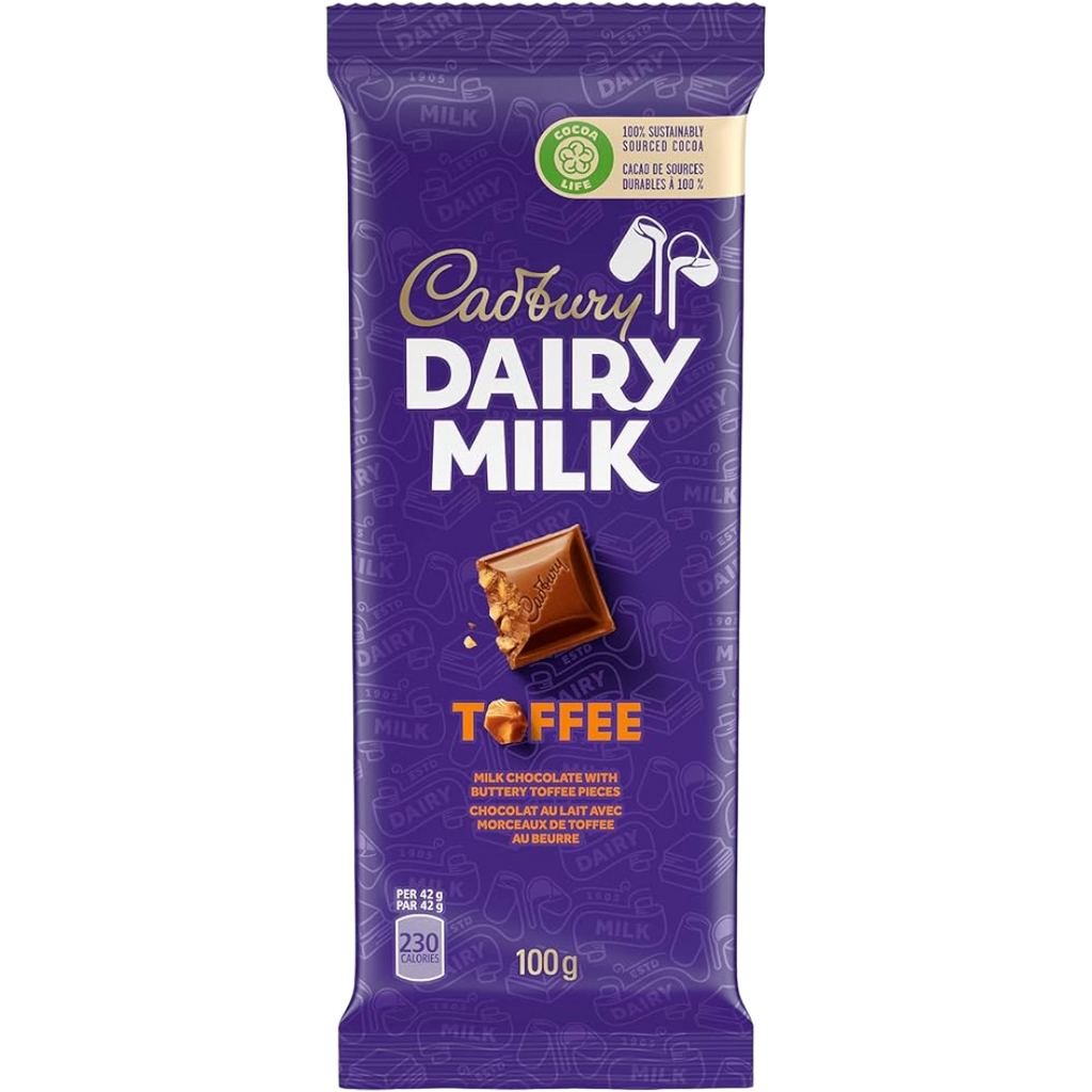 Cadbury Dairy Milk Toffee Chocolate Sharing Bar (Canada) - 3.53oz (100g)