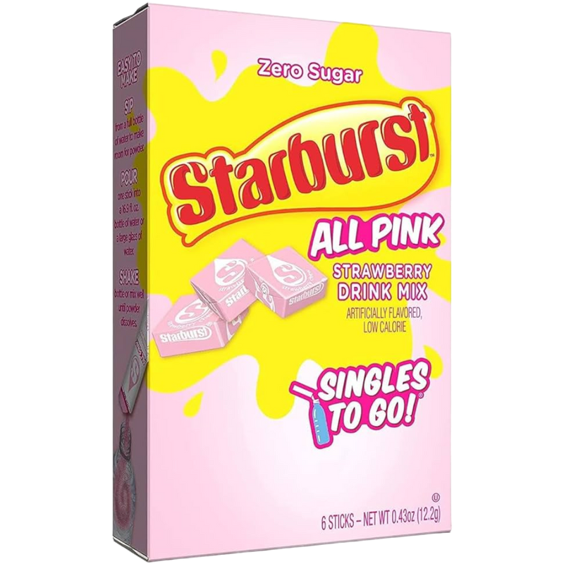 Starburst All Pink Strawberry Singles To Go Drink Mix Sachets Zero Sugar (6 Pack) - 0.43oz (12.2g)