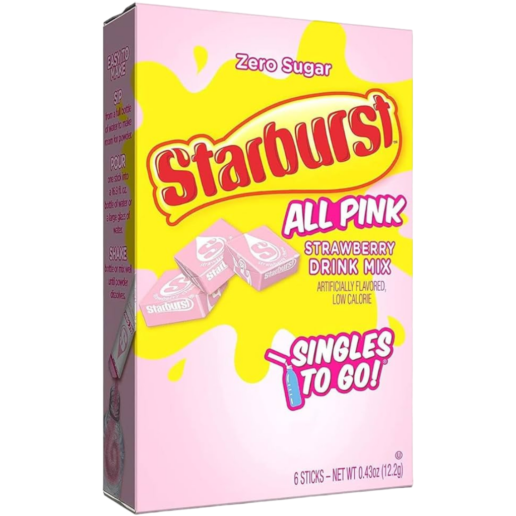 Starburst All Pink Strawberry Singles To Go Drink Mix Sachets Zero Sugar (6 Pack) - 0.43oz (12.2g)