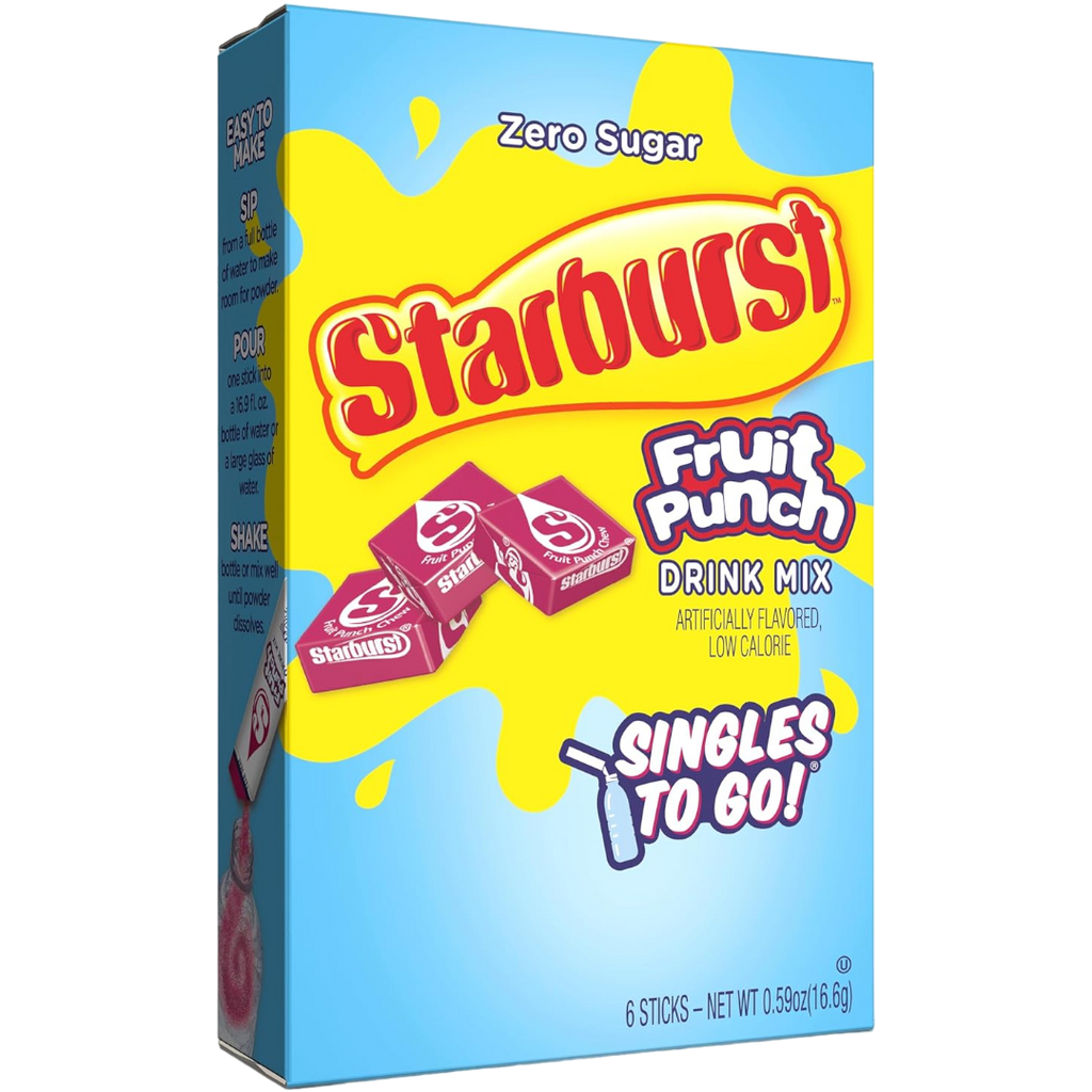 Starburst Fruit Punch Singles To Go Drink Mix Sachets Zero Sugar (6 Pack) - 0.59oz (16.6g)