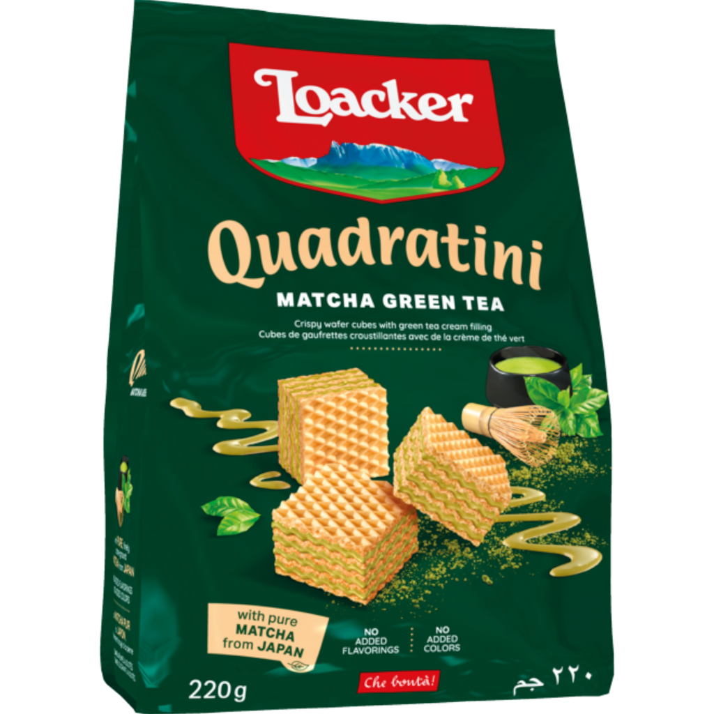 Loacker Quadratini Matcha Green Tea Wafers (Italy) - 7.76oz (220g)