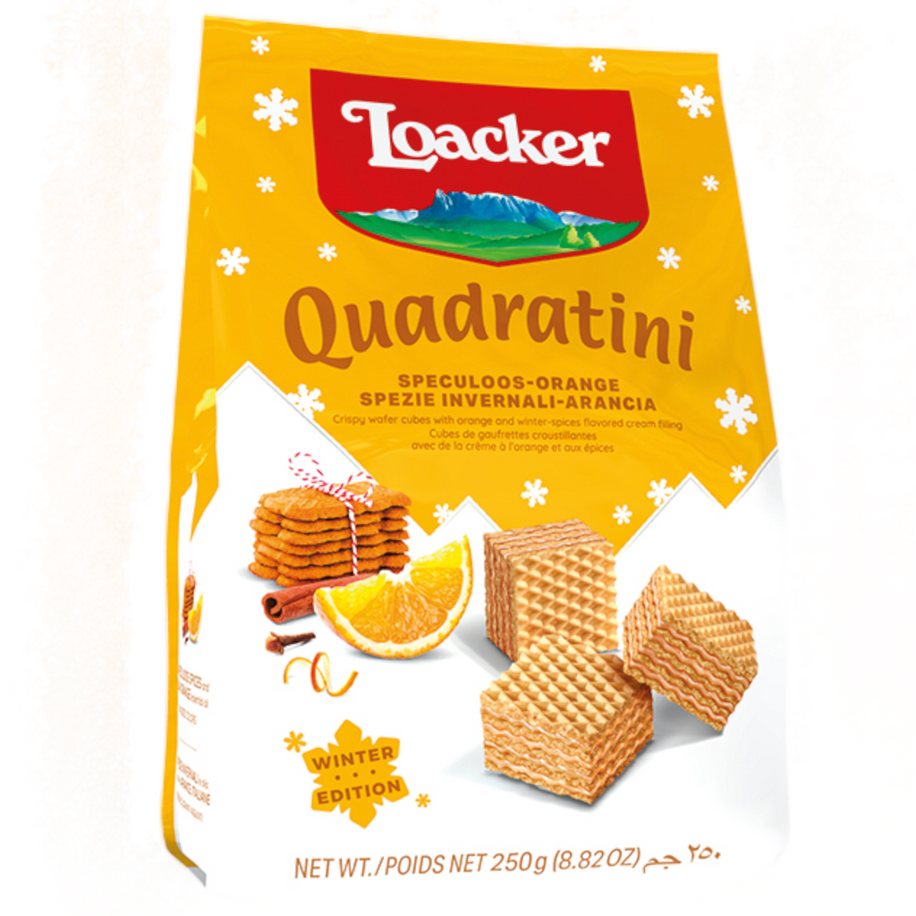 Loacker Quadratini Speculoos-Orange Wafers (Italy) - 8.81oz (250g) BB 02/24