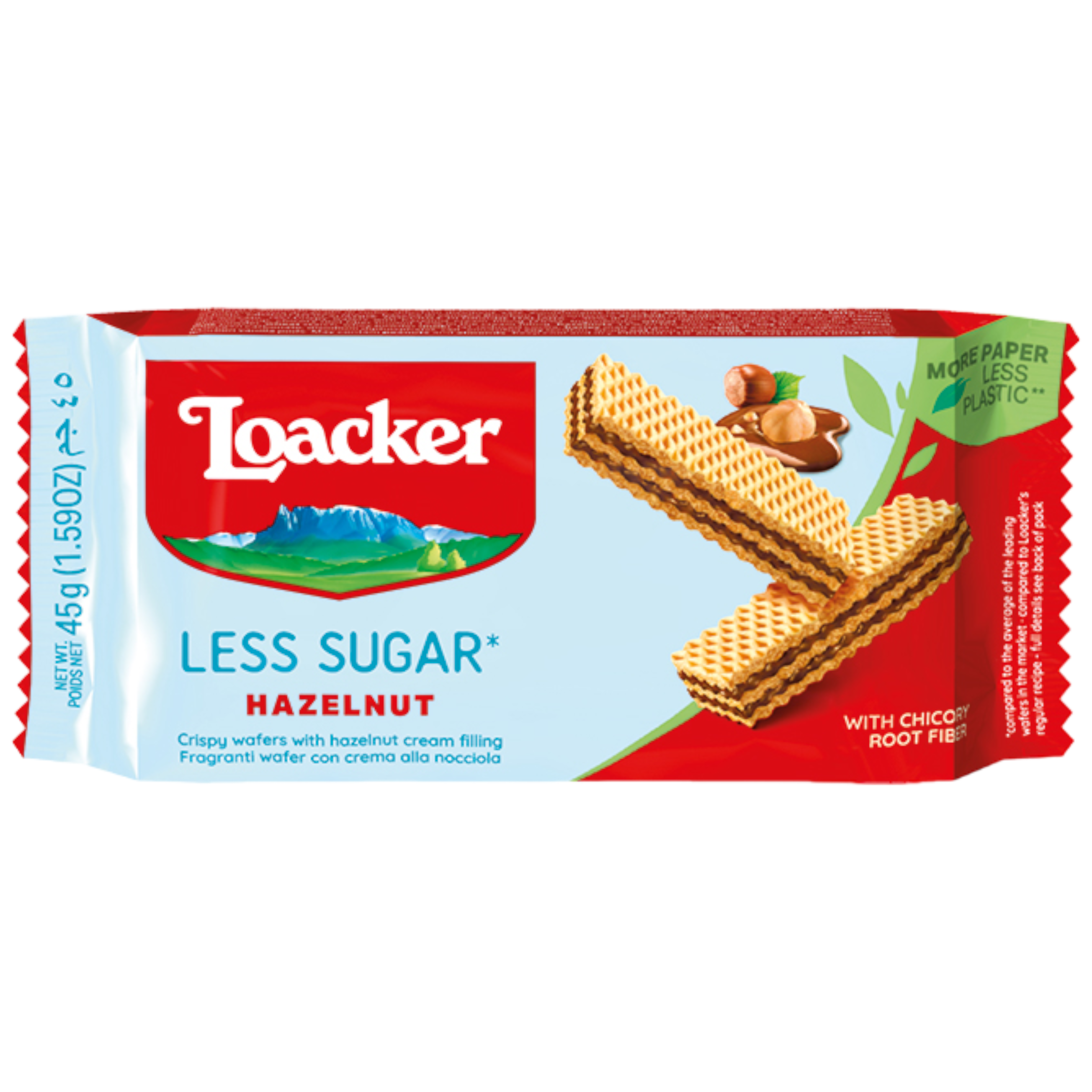 Loacker Hazelnut Less Sugar Wafers (Italy) - 1.58oz (45g)