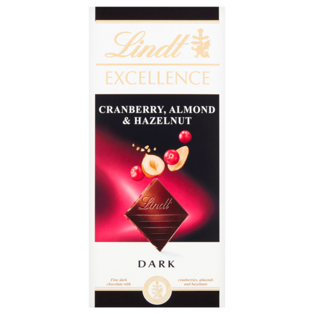 Lindt Excellence Dark Cranberry Almond & Hazelnut Chocolate Bar - 3.52oz (100g)