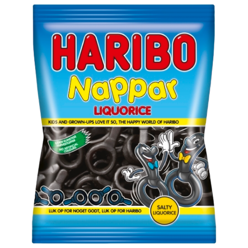 Haribo Salta Nappar – Salty Liquorice (Denmark) - 2.82oz (80g)