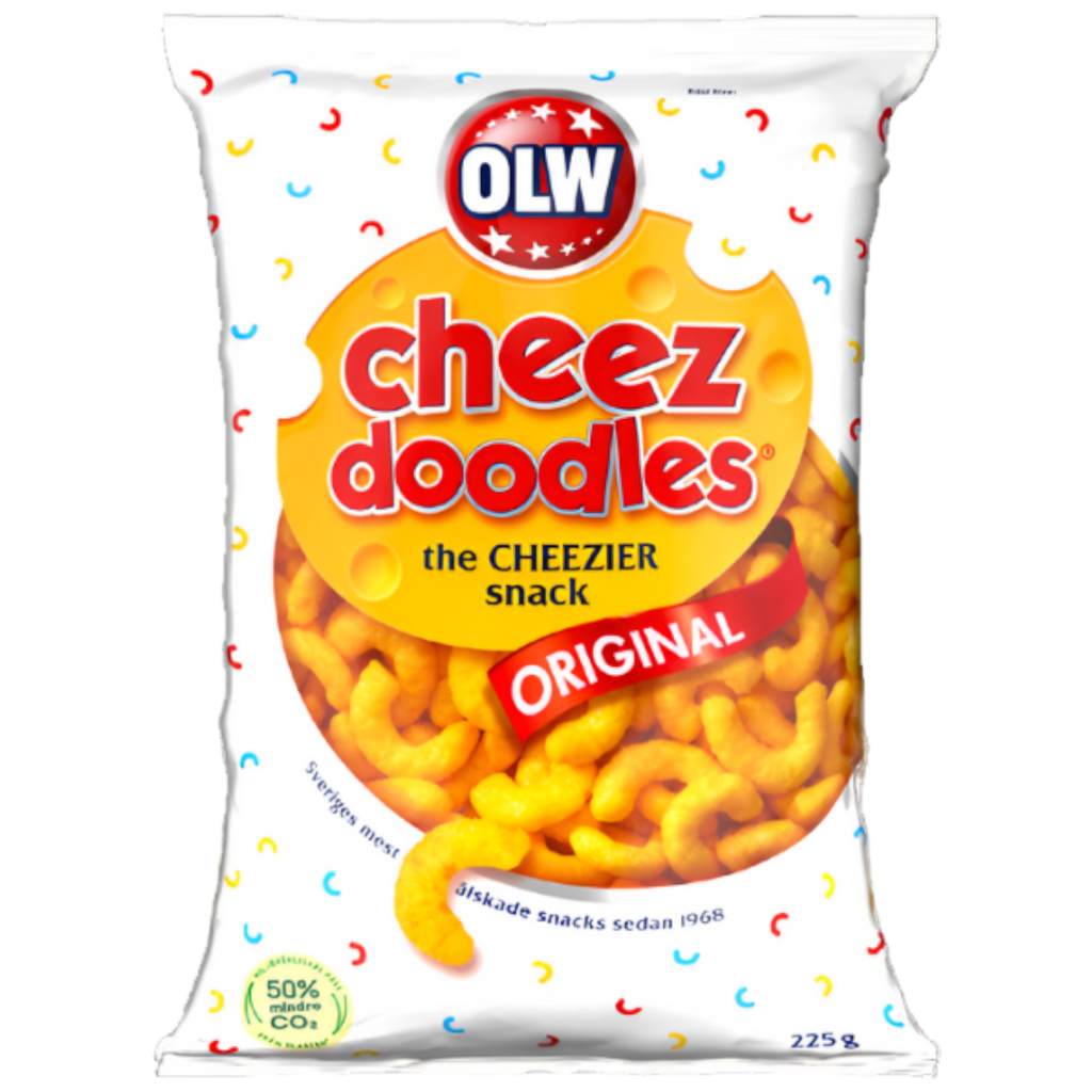 OLW Cheez Doodles Cheesy Corn Snacks Family Bag (Sweden) - 5.6oz (160g)