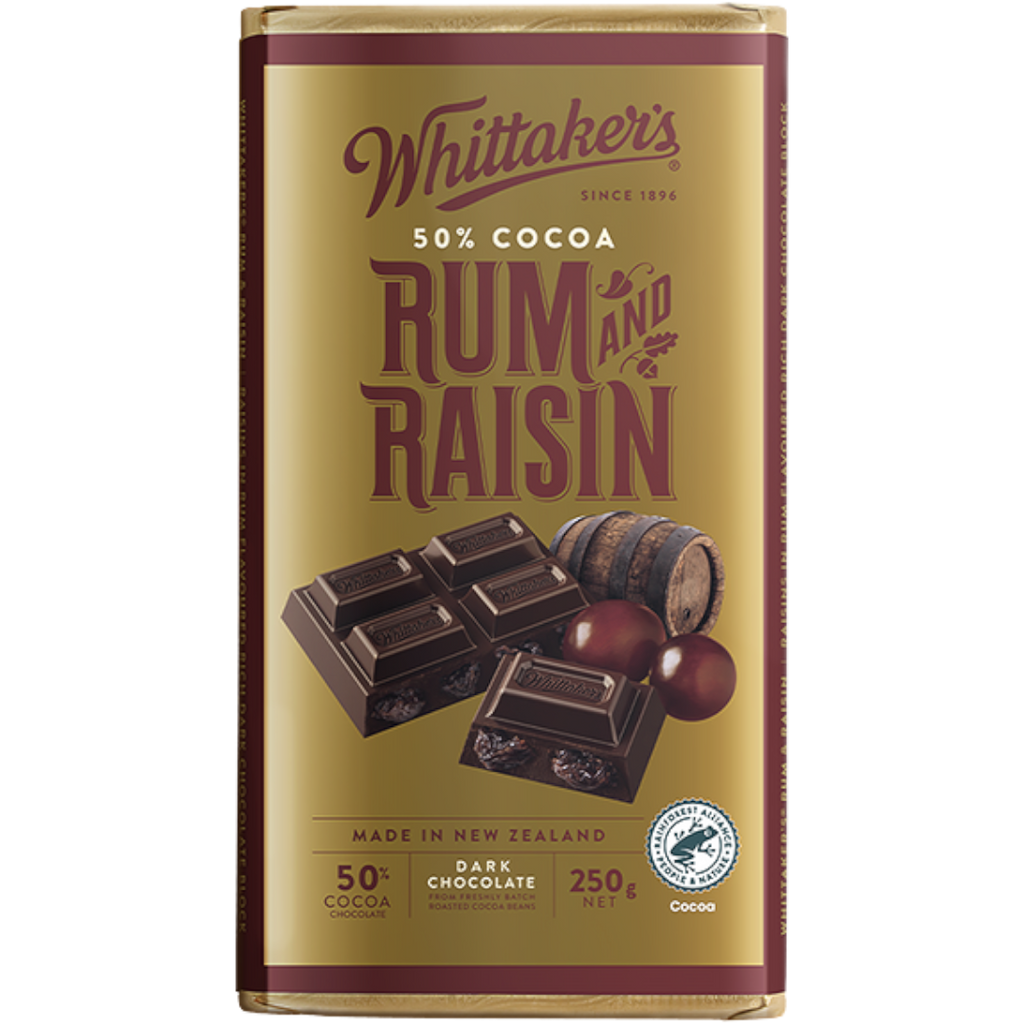 Whittaker's Rum & Raisin Chocolate Block (New Zealand) - 8.8oz (250g)