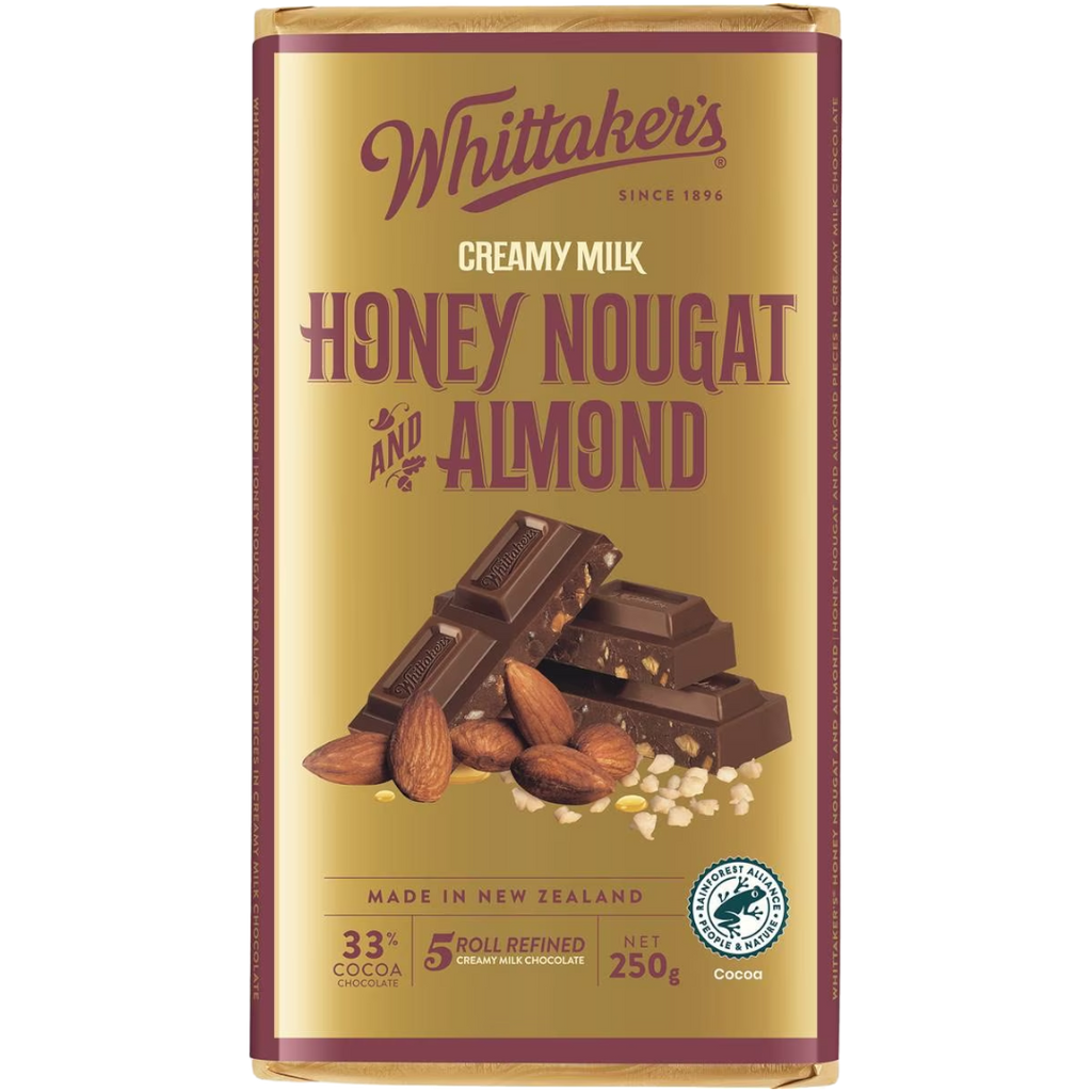 Whittaker's Honey Nougat & Almond Chocolate Block (New Zealand) - 8.8oz (250g)