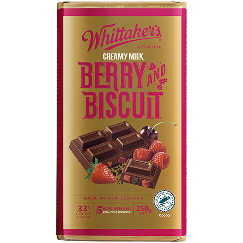 Whittaker's Berry & Biscuit Chocolate Block (New Zealand) - 8.8oz (250g)