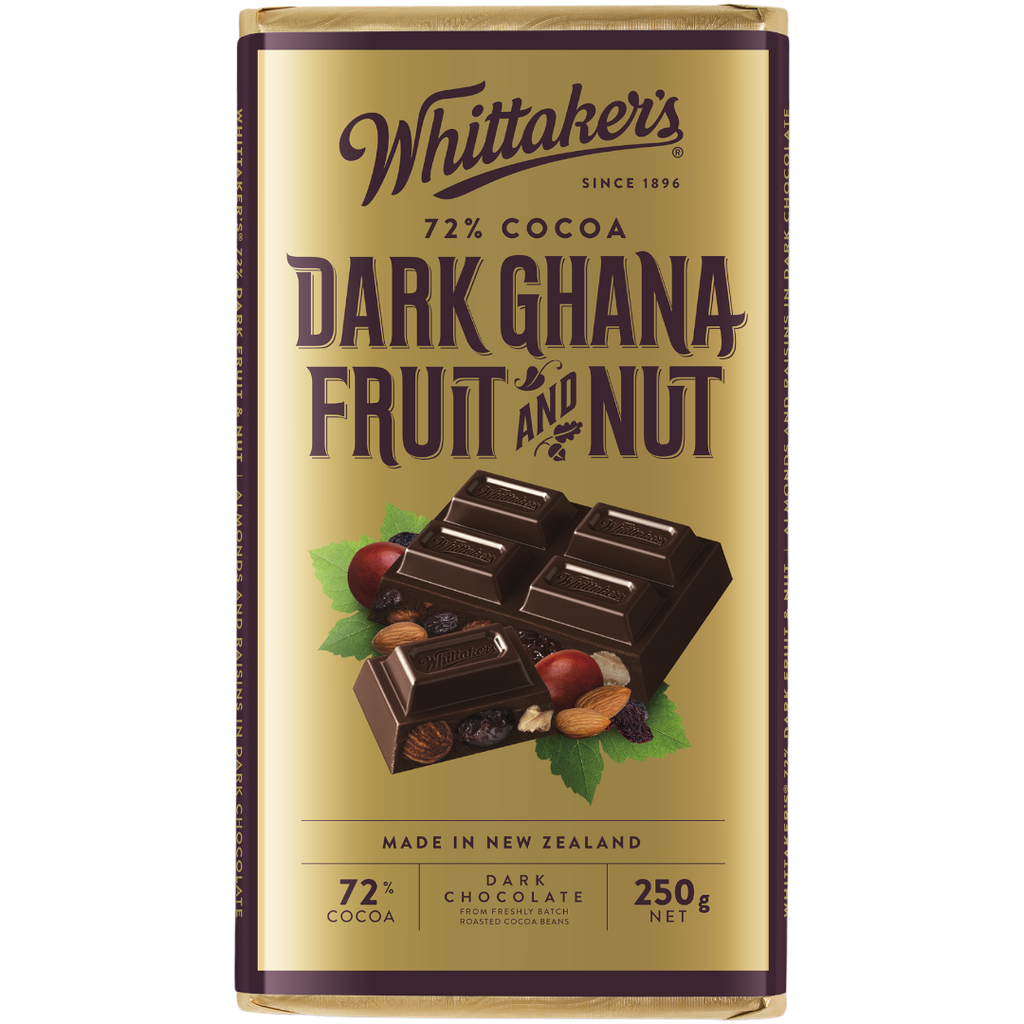 Whittaker's Dark Ghana Fruit & Nut Chocolate Block (New Zealand) - 8.8oz (250g)