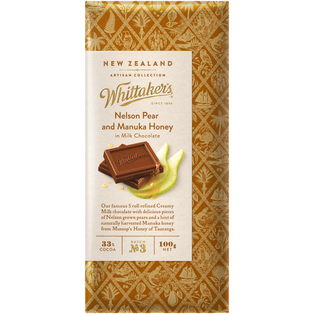 Whittaker's Artisan Nelson Pear & Manuka Honey Chocolate Block (New Zealand) - 3.5oz (100g)