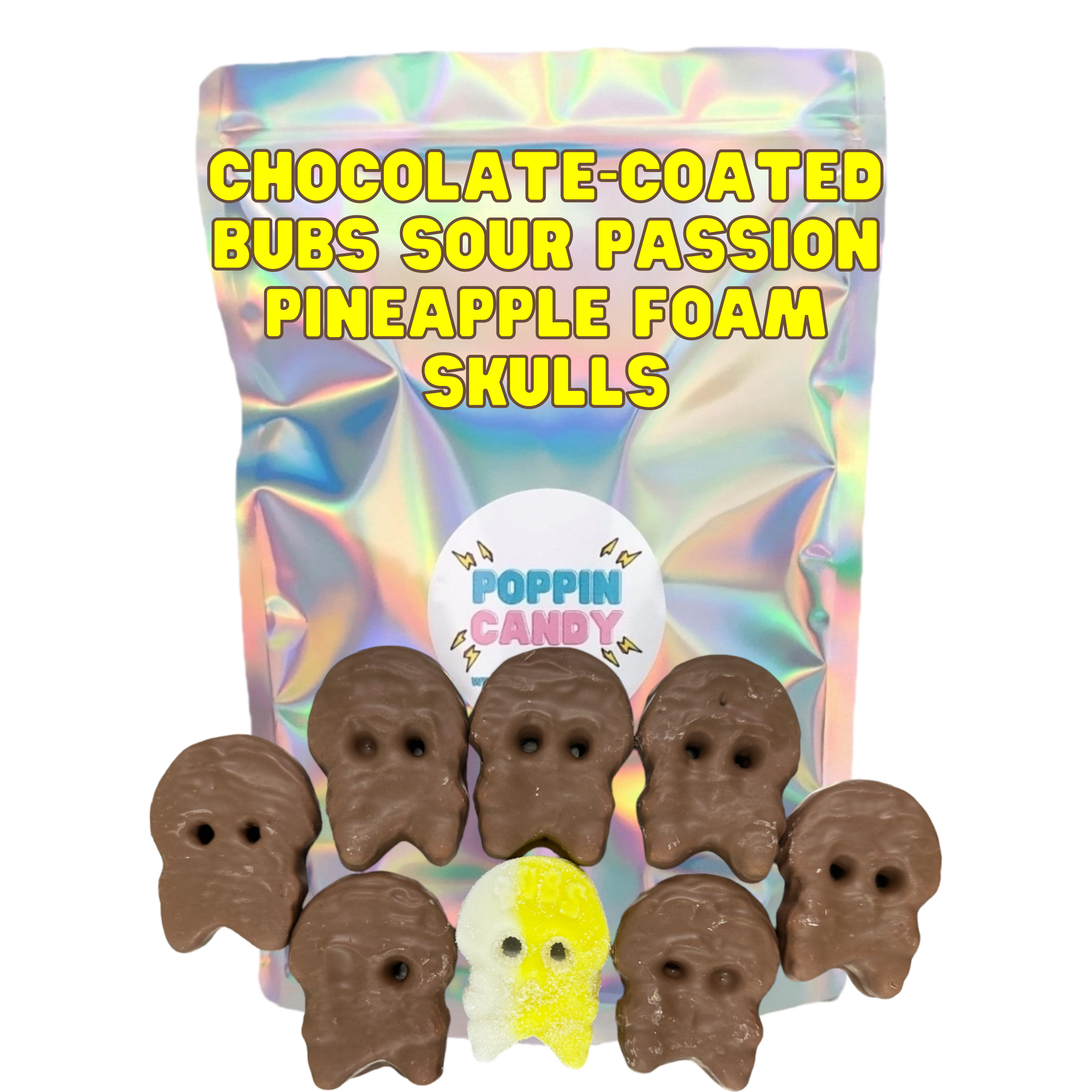 Chocolate-Coated BUBS Passion Pineapple Foam Skulls