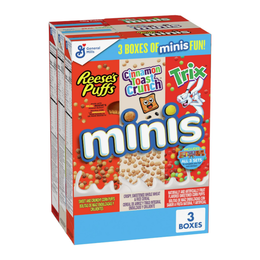 General Mills Minis Cereals 3-Pack - Cinnamon Toast Crunch Minis, Trix Minis, Reese's Puffs Minis