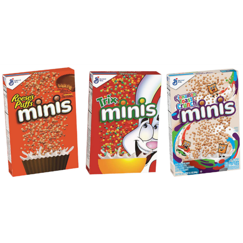 General Mills Minis Cereals 3-Pack - Cinnamon Toast Crunch Minis, Trix Minis, Reese's Puffs Minis