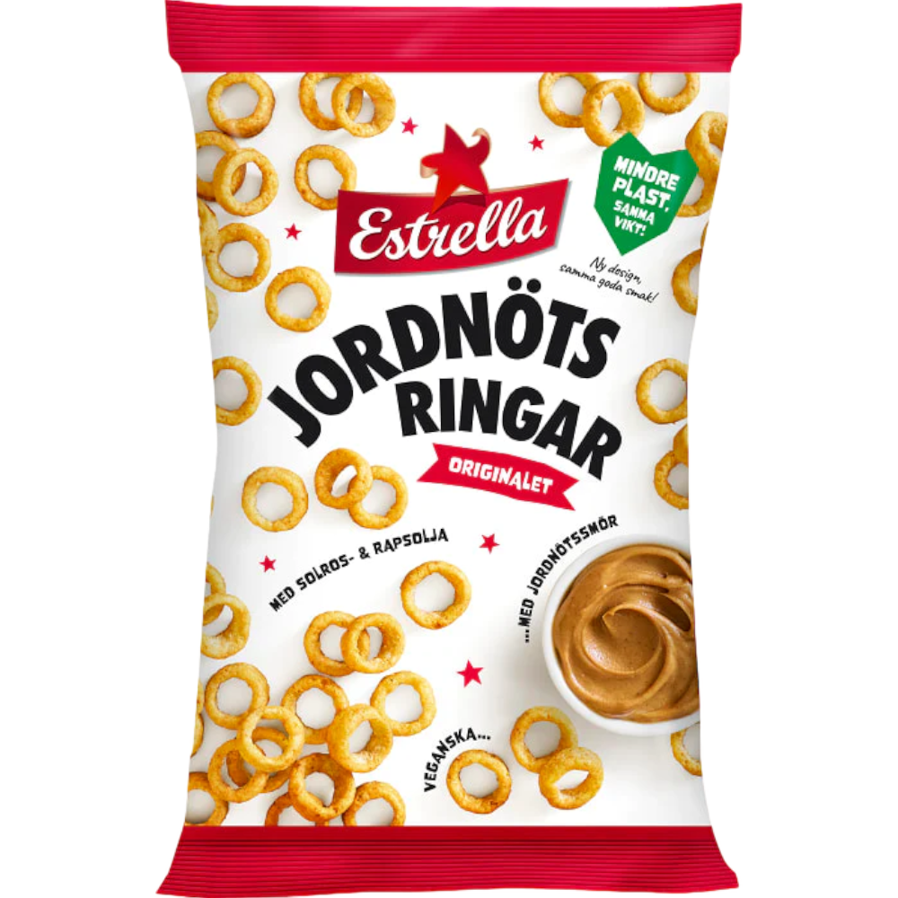 Estrella Jordnotsringar Peanut Butter Rings Family Bag (Sweden) - 6.1oz (175g)