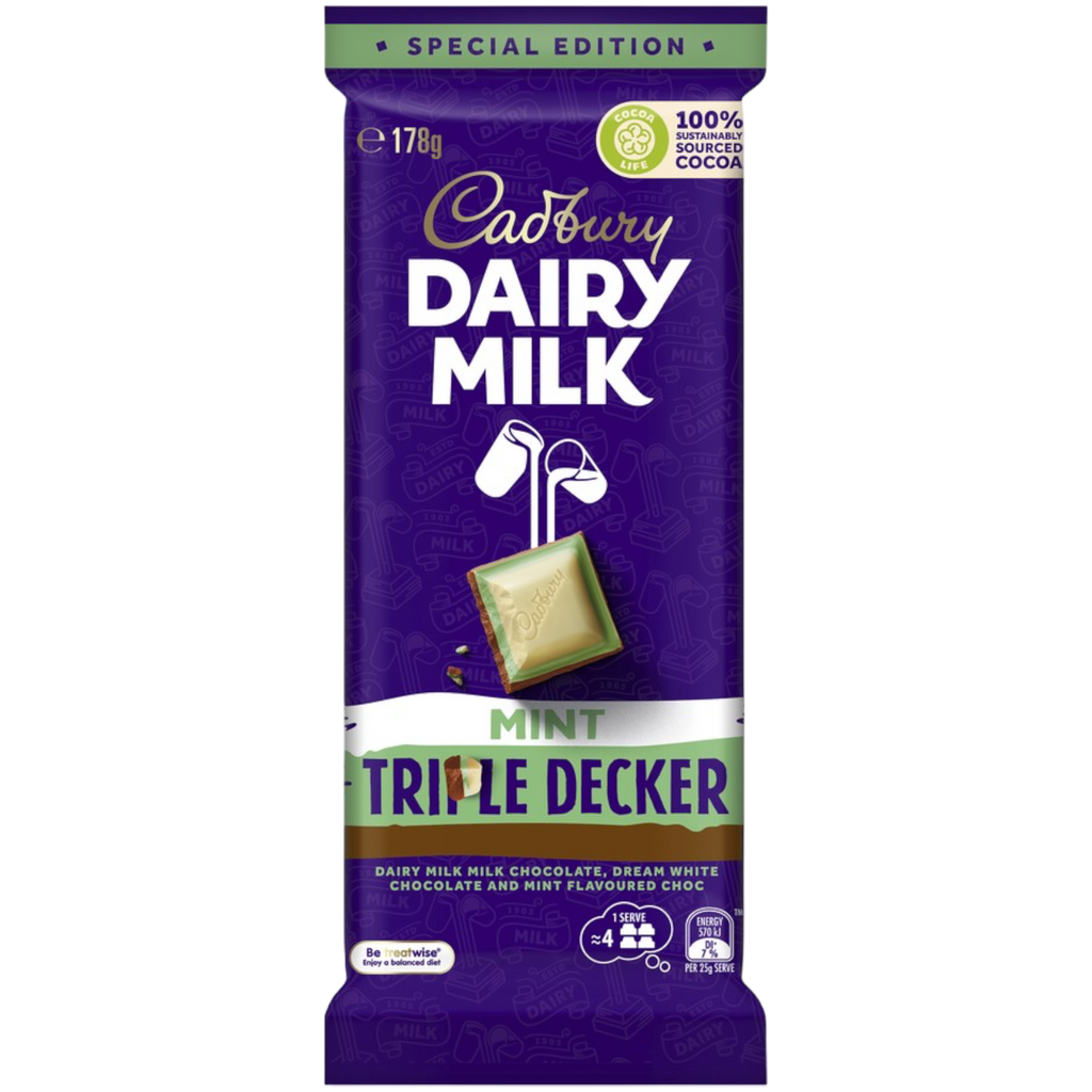 Cadbury Dairy Milk Mint Triple Decker Chocolate Block (Australia) - 6.3oz (178g)