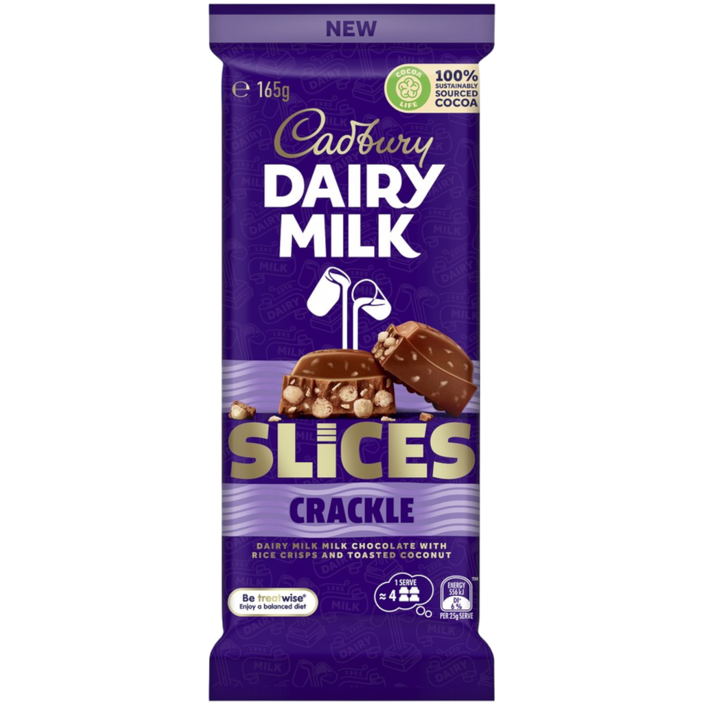 Cadbury Dairy Milk Slices Crackle Rice Crisps & Toasted Coconut Chocolate Block (Australia) - 5.8oz (165g)