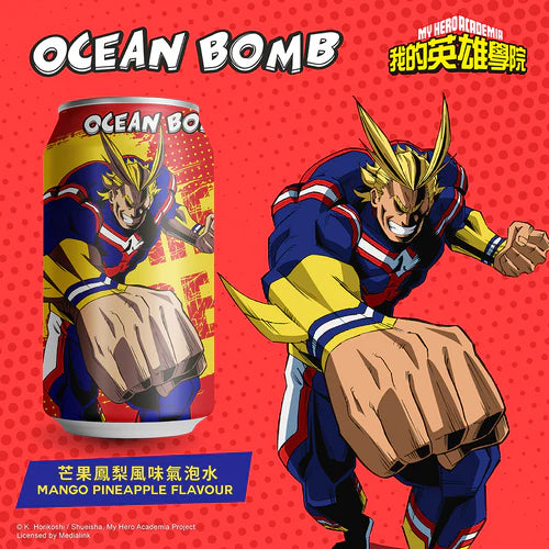 Ocean Bomb My Hero Academia (All Might) Mango Pineapple Flavour Sparkling Water - 11.1fl.oz (330ml)