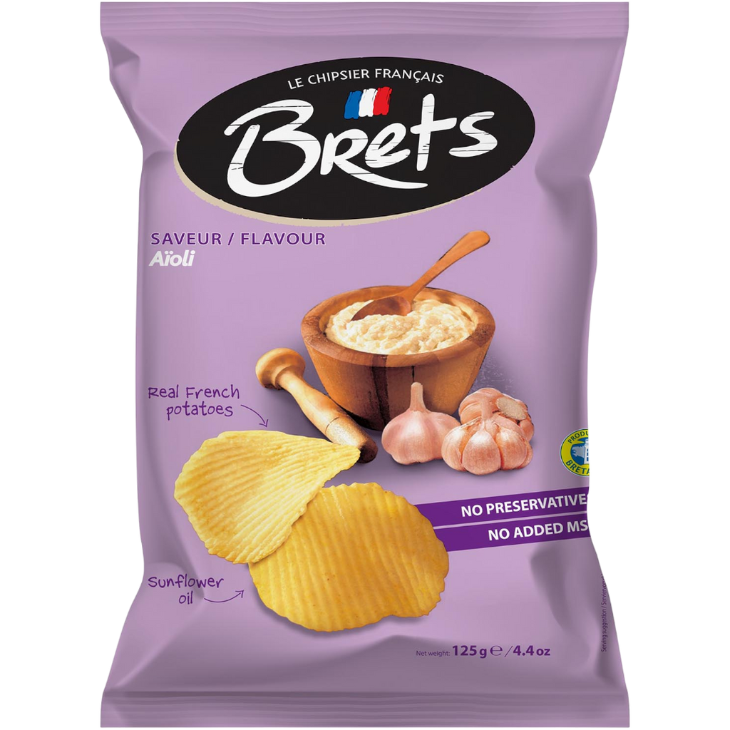 Bret's Aioli (Garlic & Olive Oil) Flavour Wavy Potato Crisps Share Bag (France) - 4.4oz (125g)