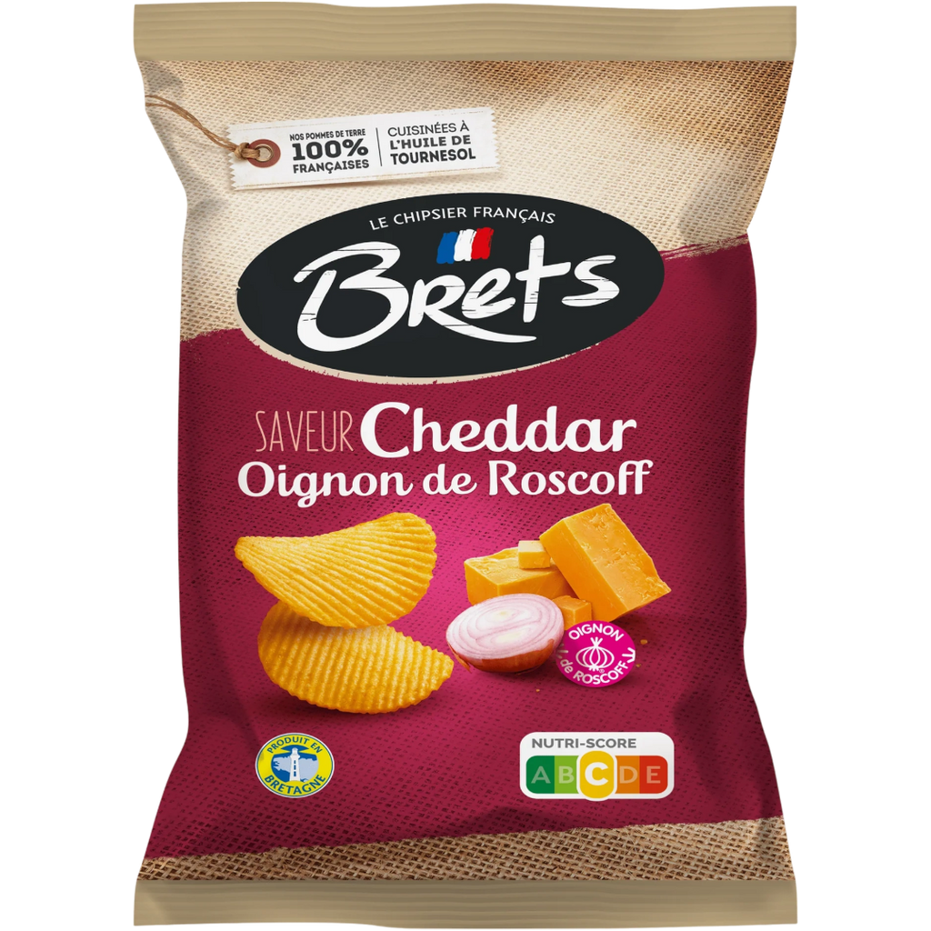 Bret's Cheddar Cheese & Roscoff Onion Flavour Wavy Potato Crisps Share Bag (France) - 4.4oz (125g)